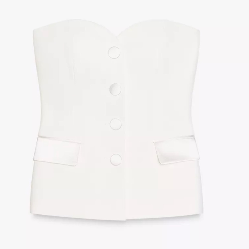 Zara White Strapless Buttoned Top - Picture 3 of 7